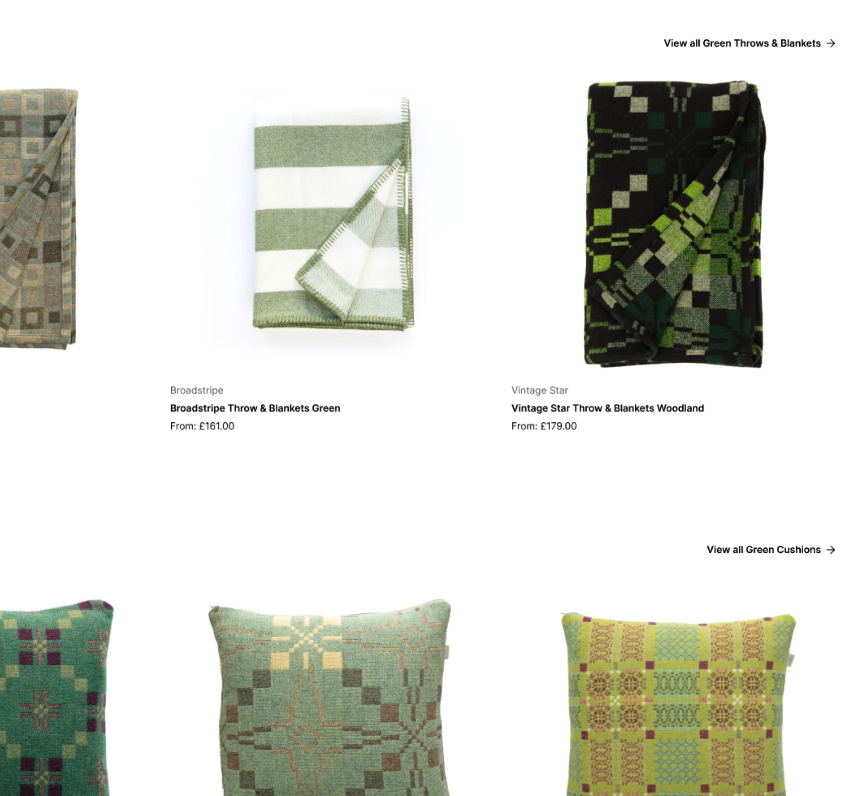 Green throws and cushions