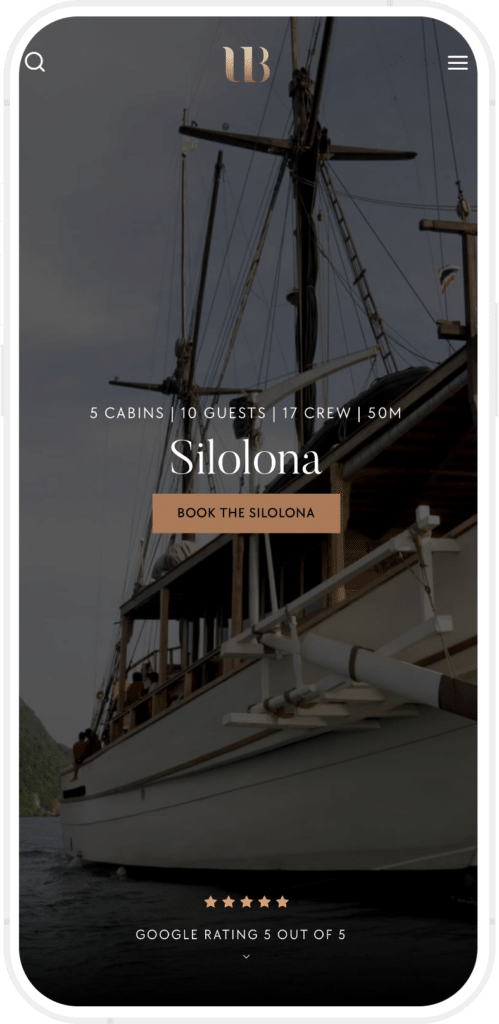 Silona yacht landing page mobile